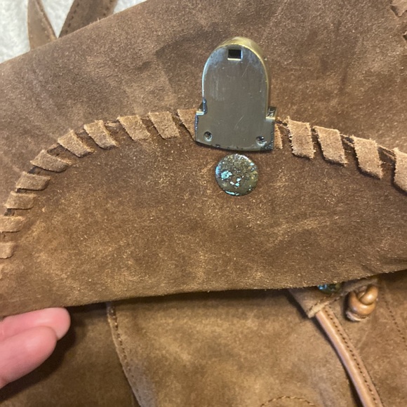 Patricia Nash Casape Backpack in Burnished Suede Cognac, braided trim, durable - Picture 9 of 15